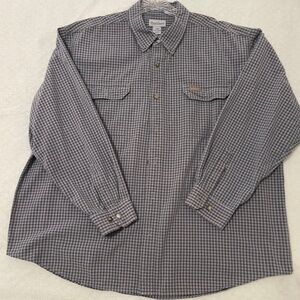 Carhartt Blue Orange Plaid Button Down Long Sleeve Shirt EUC XXL 100% Cotton men